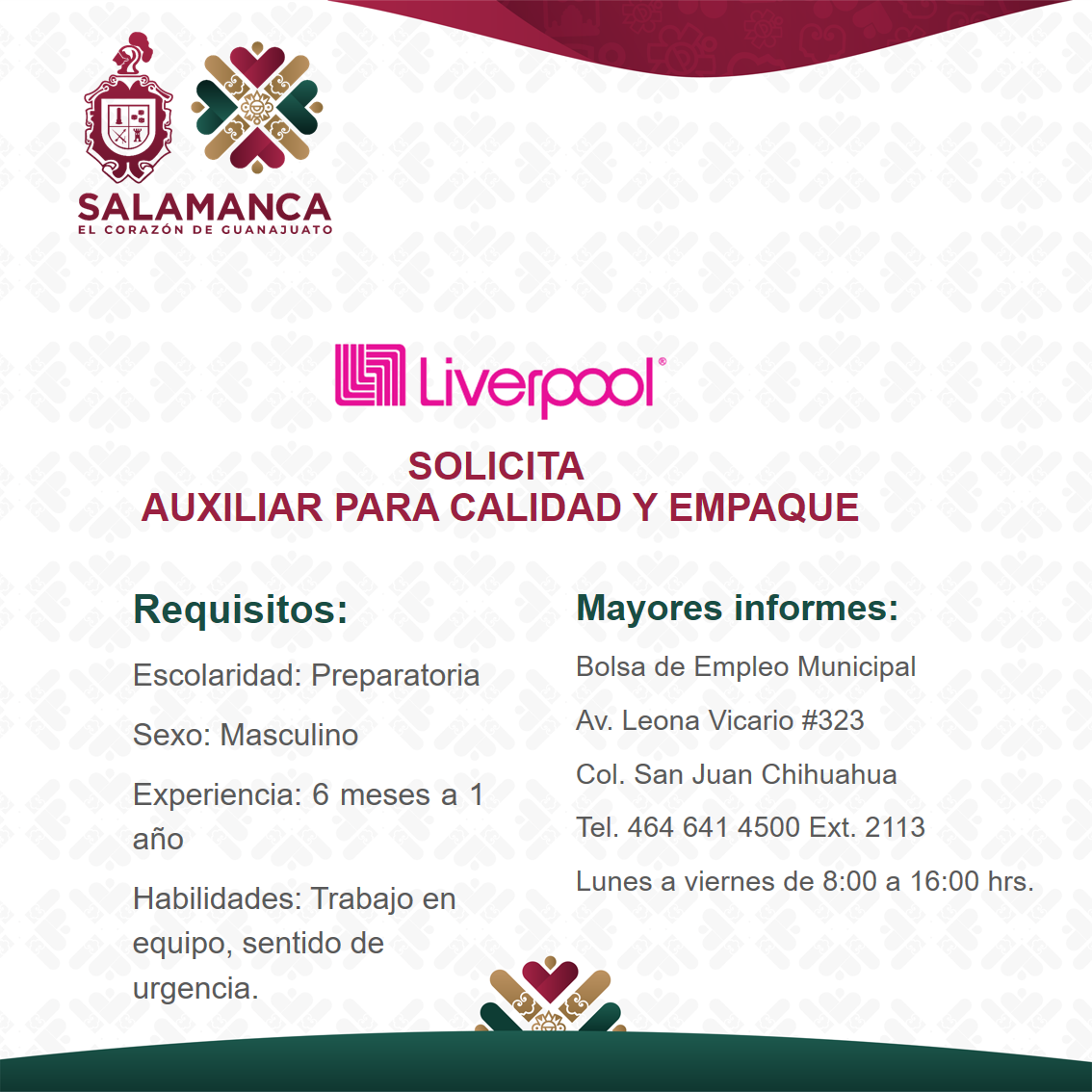 Auxiliar para calidad y empaque